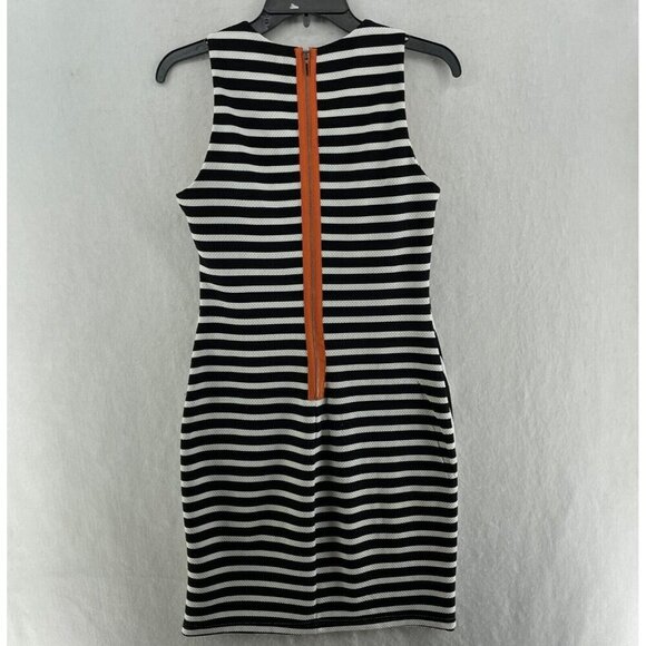 Sharagano Pencil Dress Women's Sz 2 Black Striped Round Neck Back Zip Sleeveless - Picture 2 of 9